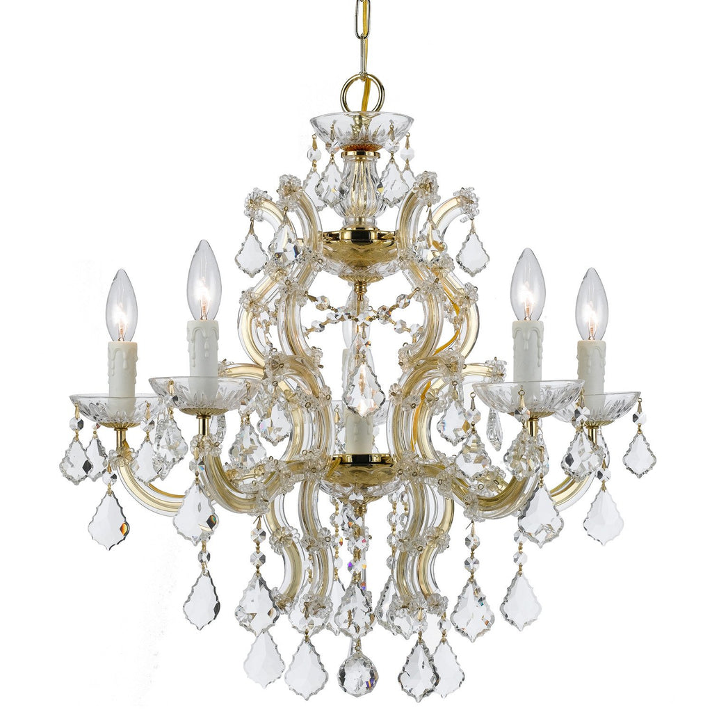 6 Light Gold Crystal Chandelier Draped In Clear Hand Cut Crystal - C193-4335-GD-CL-MWP