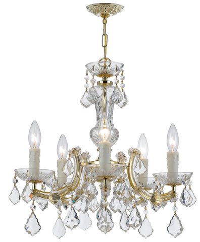 5 Light Gold Crystal Mini Chandelier Draped In Clear Hand Cut Crystal - C193-4376-GD-CL-MWP