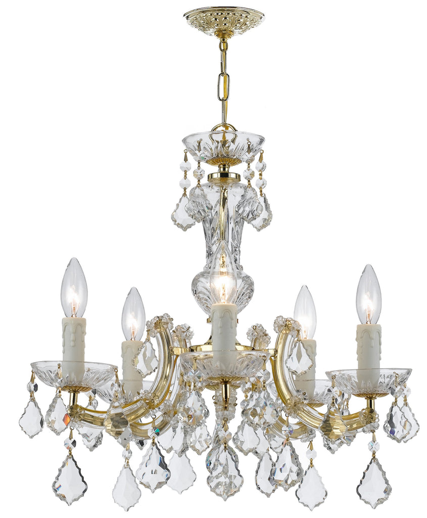 5 Light Gold Crystal Mini Chandelier Draped In Clear Swarovski Strass Crystal - C193-4376-GD-CL-S