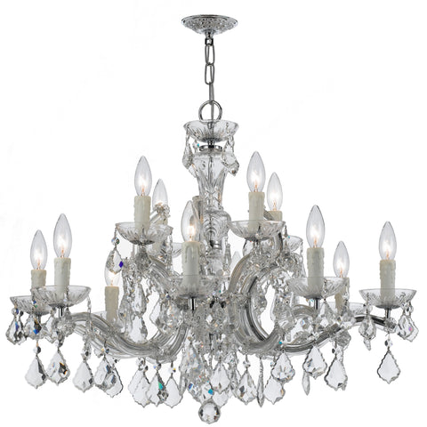 12 Light Polished Chrome Crystal Chandelier Draped In Clear Swarovski Strass Crystal - C193-4379-CH-CL-S