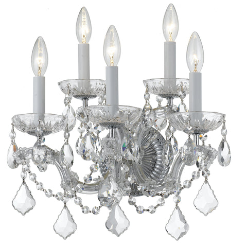 5 Light Polished Chrome Crystal Sconce Draped In Clear Hand Cut Crystal - C193-4404-CH-CL-MWP