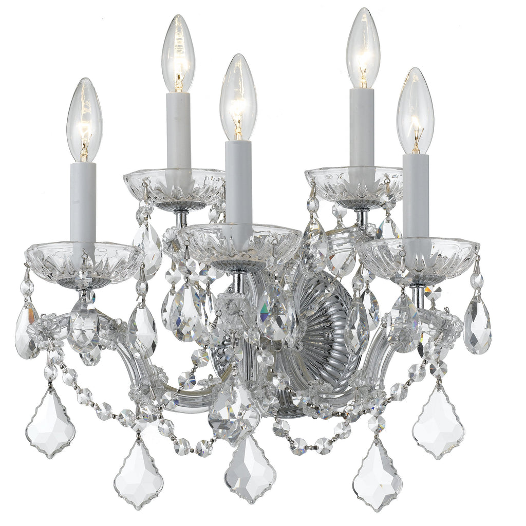 5 Light Polished Chrome Crystal Sconce Draped In Clear Swarovski Strass Crystal - C193-4404-CH-CL-S