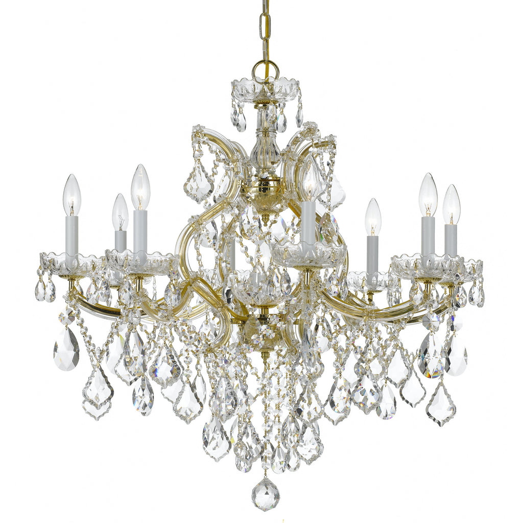 9 Light Gold Crystal Chandelier Draped In Clear Hand Cut Crystal - C193-4409-GD-CL-MWP