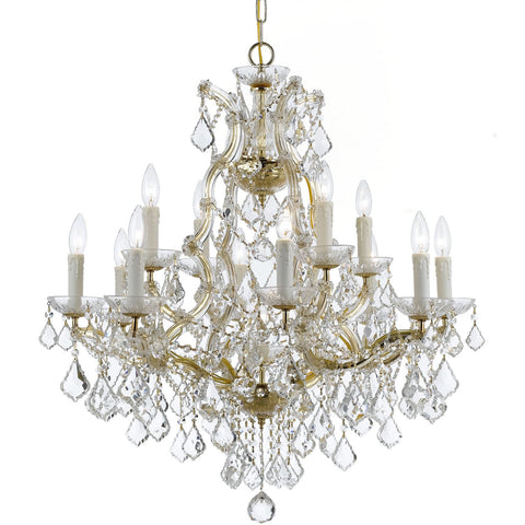 13 Light Gold Crystal Chandelier Draped In Clear Hand Cut Crystal - C193-4412-GD-CL-MWP