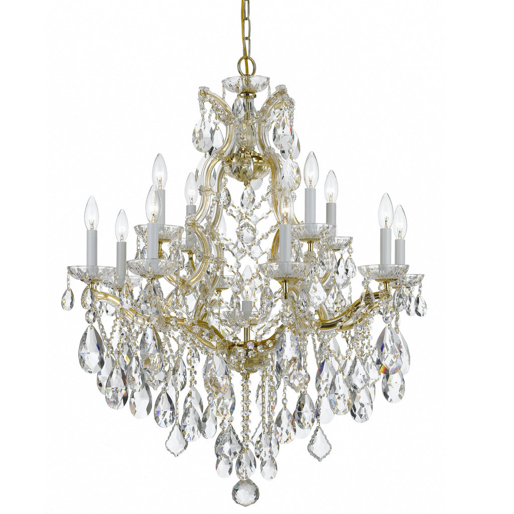 13 Light Gold Crystal Chandelier Draped In Clear Hand Cut Crystal - C193-4413-GD-CL-MWP