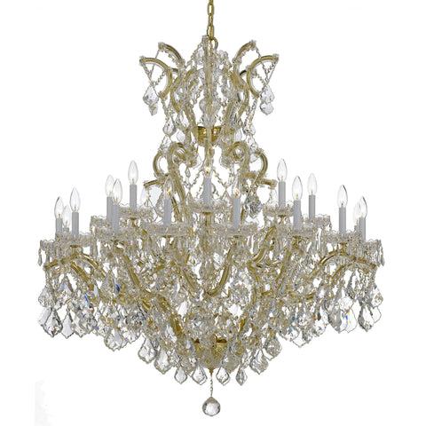 25 Light Gold Crystal Chandelier Draped In Clear Swarovski Strass Crystal - C193-4424-GD-CL-S