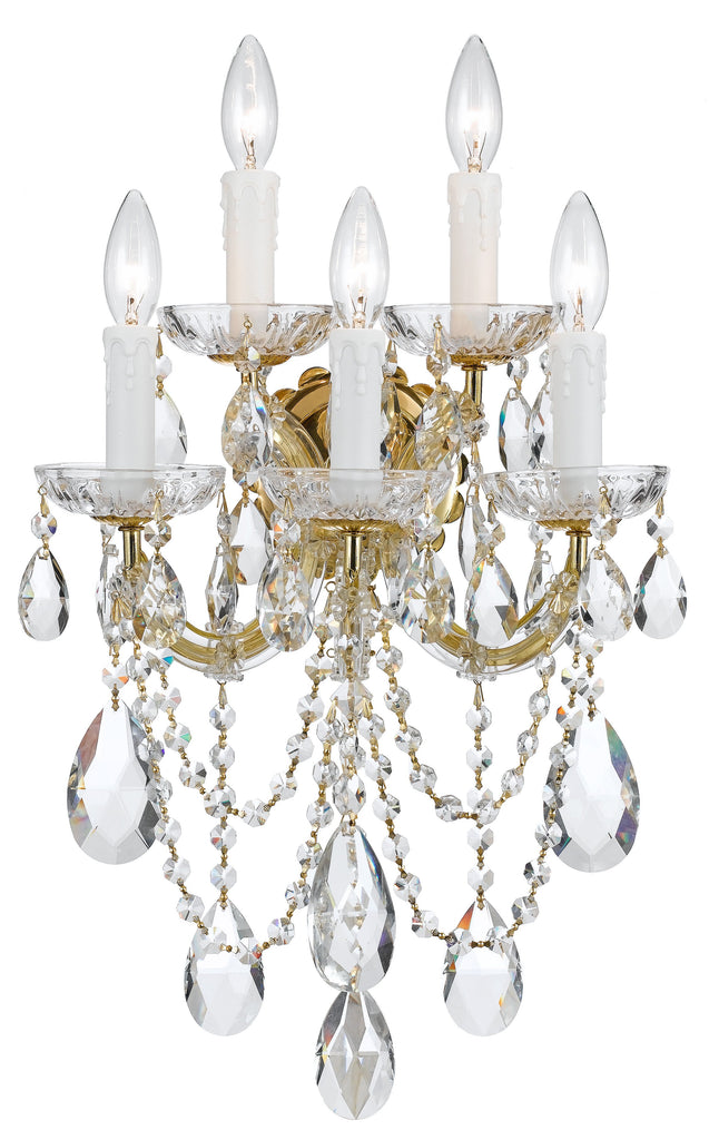 5 Light Gold Crystal Sconce Draped In Clear Spectra Crystal - C193-4425-GD-CL-SAQ