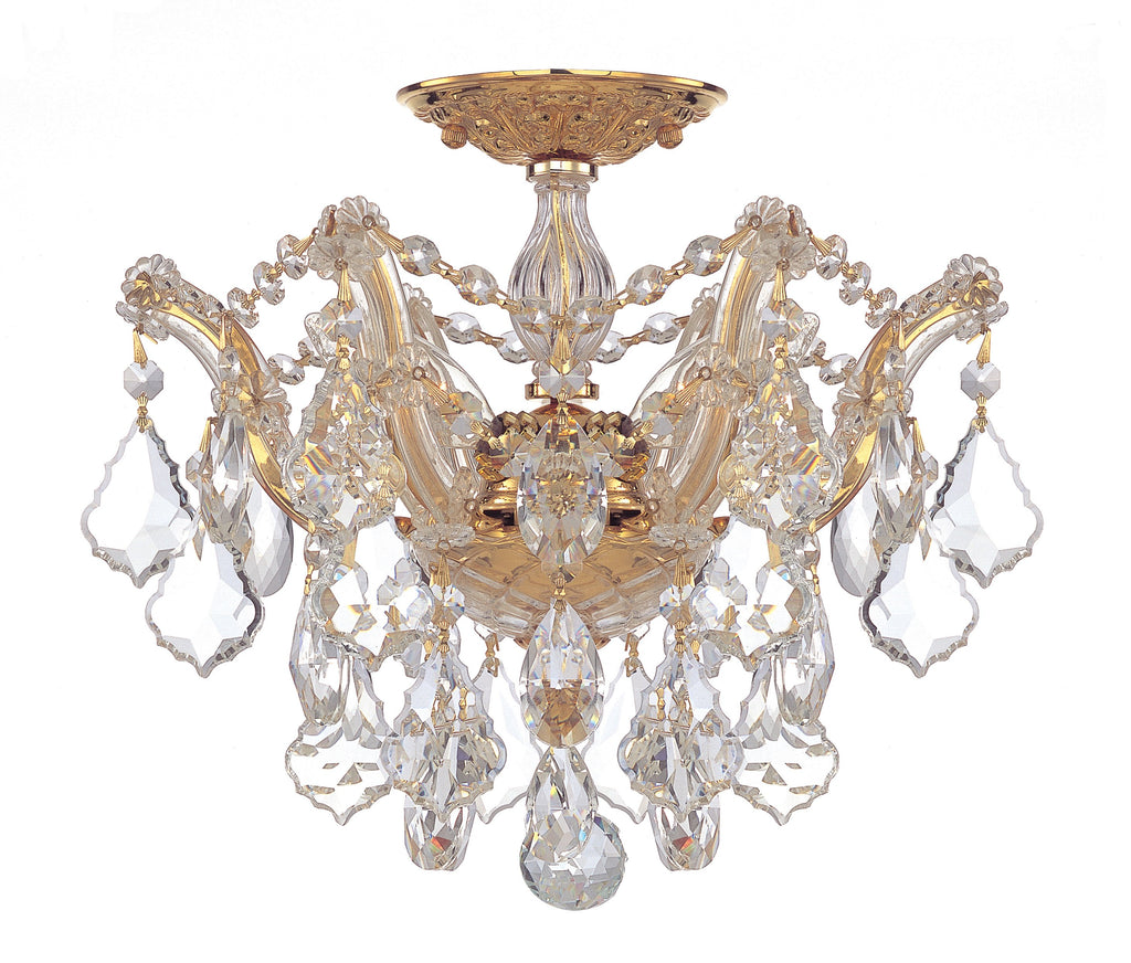 3 Light Gold Crystal Ceiling Mount Draped In Clear Spectra Crystal - C193-4430-GD-CL-SAQ