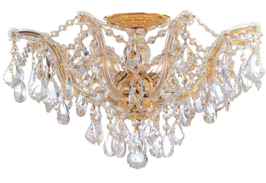 5 Light Gold Crystal Ceiling Mount Draped In Clear Hand Cut Crystal - C193-4437-GD-CL-MWP