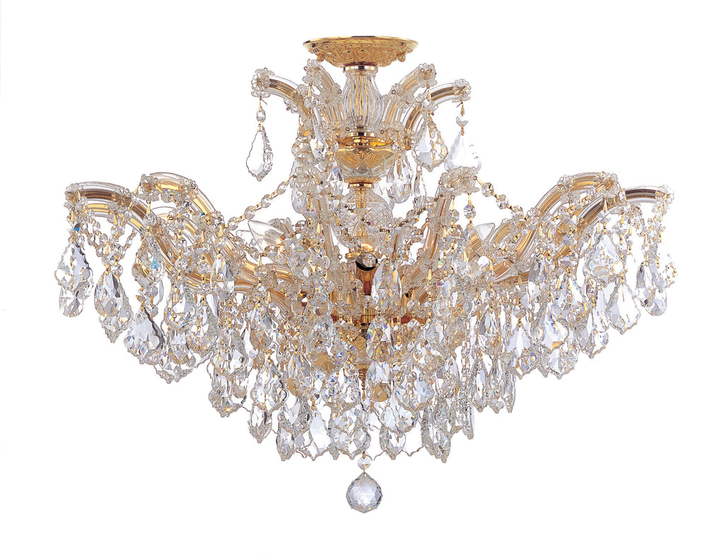6 Light Gold Crystal Ceiling Mount Draped In Clear Spectra Crystal - C193-4439-GD-CL-SAQ_CEILING