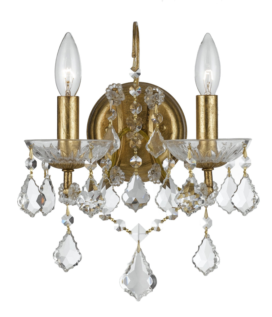 2 Light Antique Gold Modern Sconce Draped In Clear Swarovski Strass Crystal - C193-4452-GA-CL-S