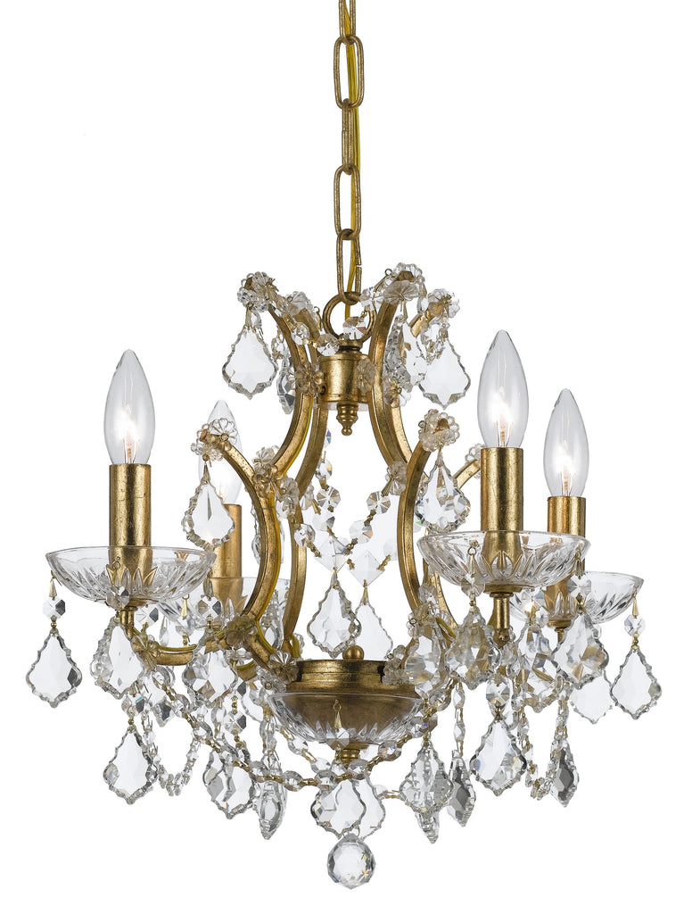4 Light Antique Gold Modern Mini Chandelier Draped In Clear Hand Cut Crystal - C193-4454-GA-CL-MWP