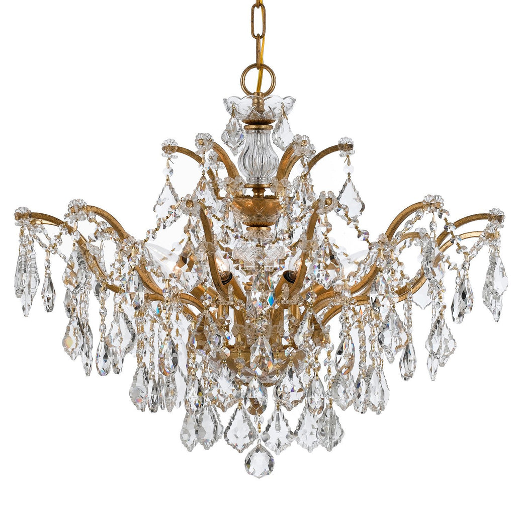 6 Light Antique Gold Modern Chandelier Draped In Clear Swarovski Strass Crystal - C193-4459-GA-CL-S