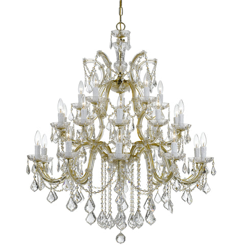 26 Light Gold Crystal Chandelier Draped In Clear Swarovski Strass Crystal - C193-4470-GD-CL-S