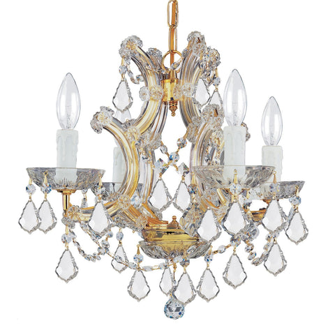4 Light Gold Crystal Mini Chandelier Draped In Clear Swarovski Strass Crystal - C193-4474-GD-CL-S