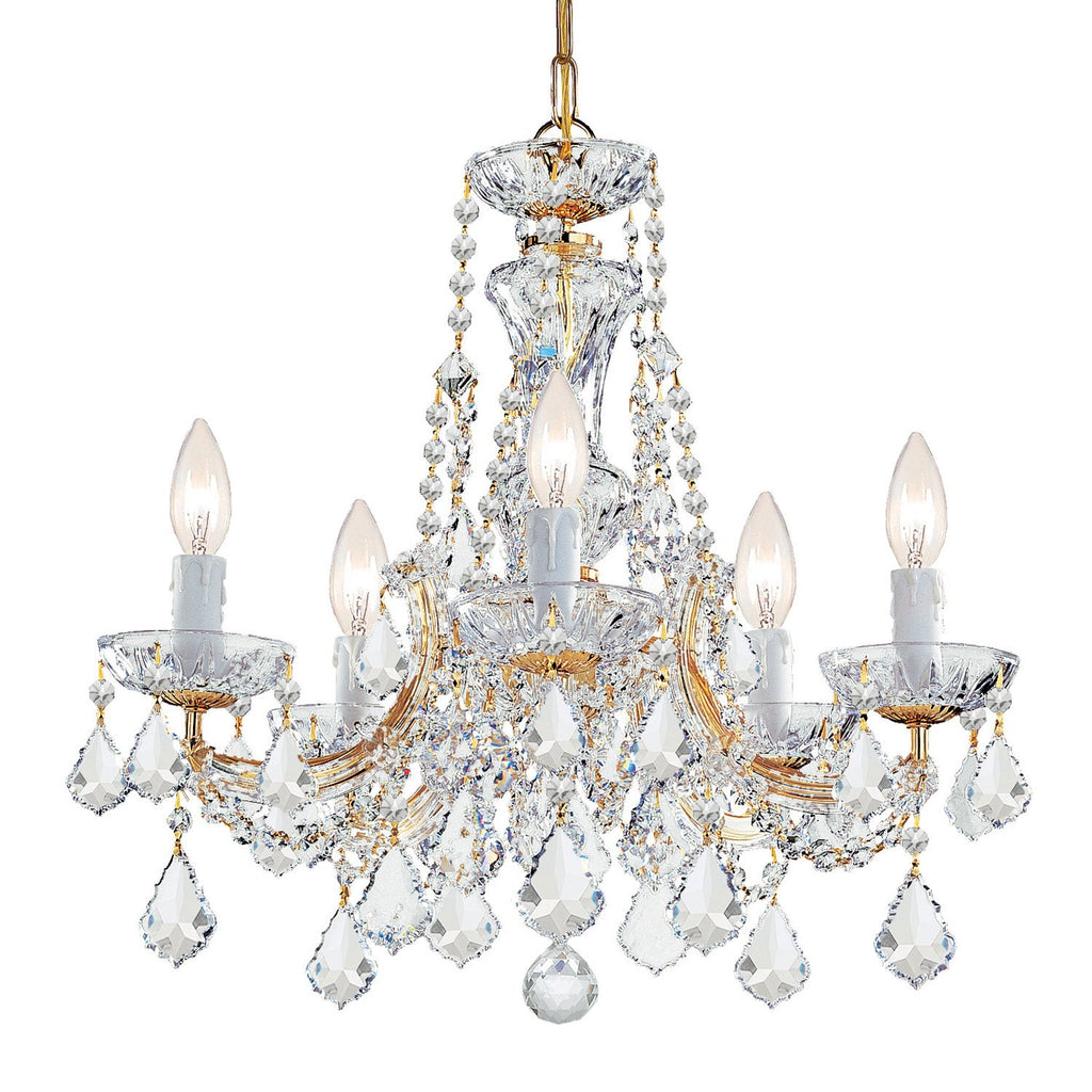 5 Light Gold Crystal Mini Chandelier Draped In Clear Hand Cut Crystal - C193-4476-GD-CL-MWP