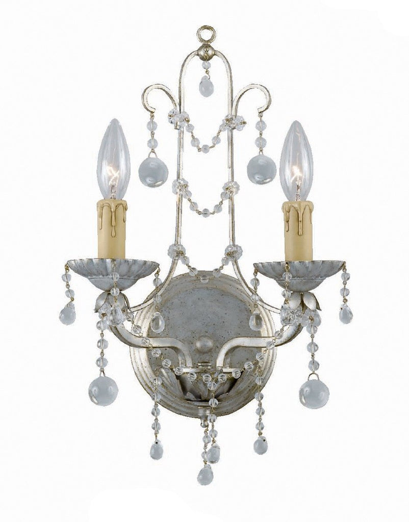 2 Light Silver Leaf Traditional Sconce Draped In Murano Beads - C193-4612-SL