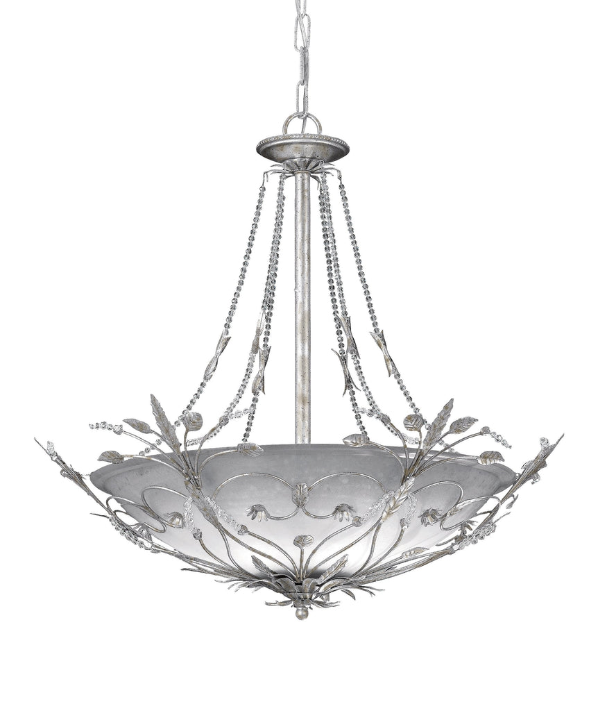 6 Light Silver Leaf Eclectic Chandelier Draped In Faceted Crystal  - C193-4700-SL
