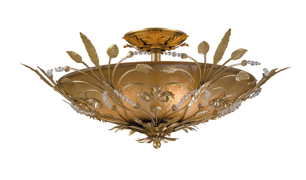 6 Light Gold Leaf Eclectic Ceiling Mount Draped In Faceted Crystal  - C193-4704-GL