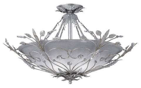 6 Light Silver Leaf Eclectic Ceiling Mount Draped In Faceted Crystal  - C193-4707-SL