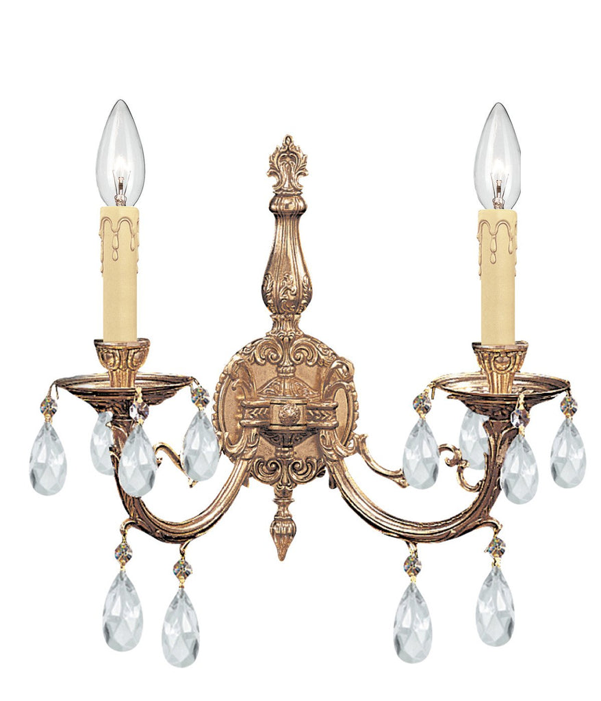 2 Light Olde Brass Crystal Sconce Draped In Clear Spectra Crystal - C193-492-OB-CL-SAQ