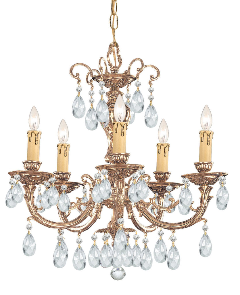 5 Light Olde Brass Crystal Chandelier Draped In Clear Spectra Crystal - C193-495-OB-CL-SAQ