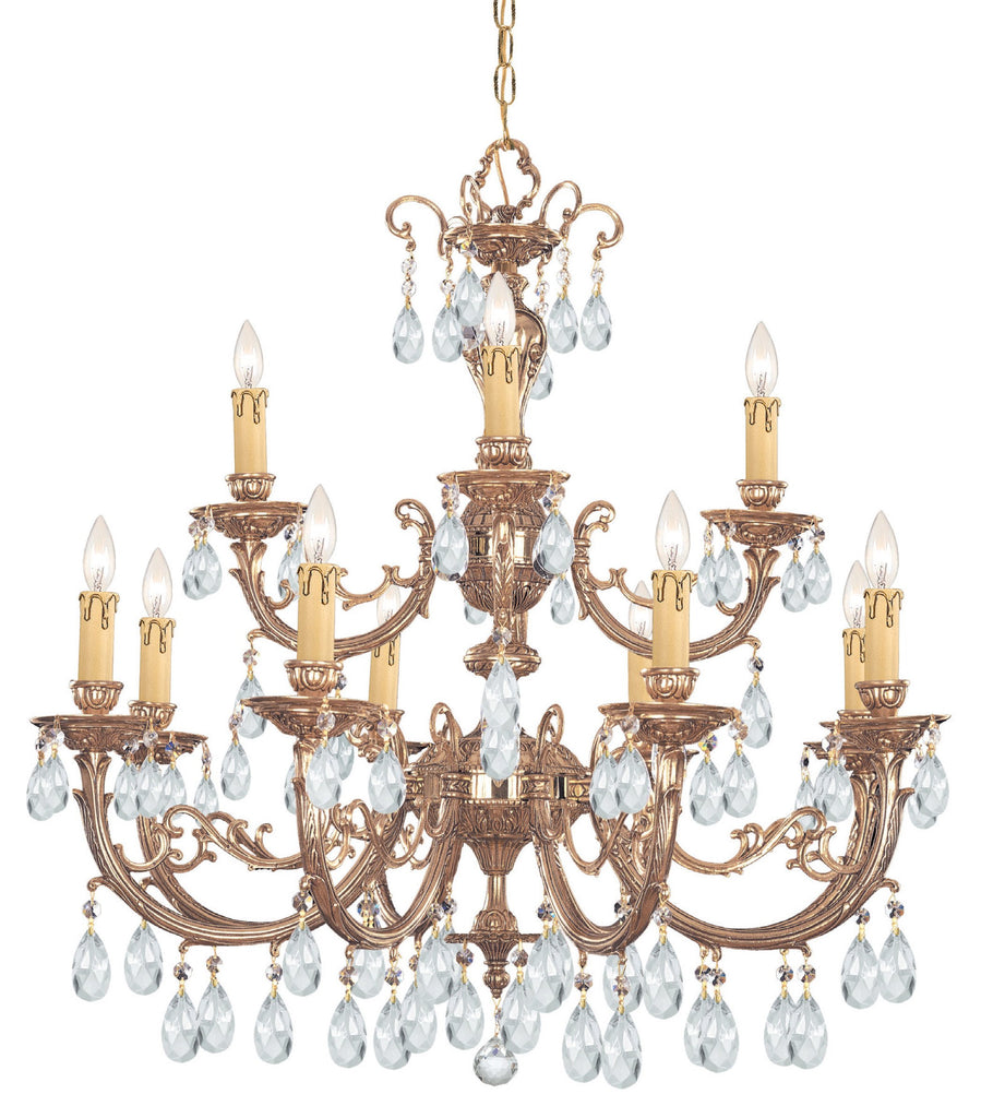 12 Light Olde Brass Crystal Chandelier Draped In Clear Spectra Crystal - C193-499-OB-CL-SAQ