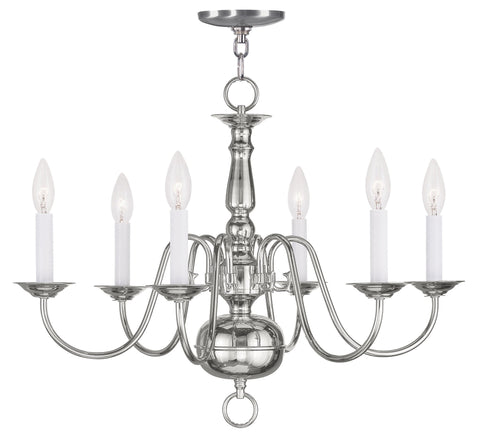 Livex Williamsburgh 6 Light Polished Nickel Chandelier - C185-5006-35