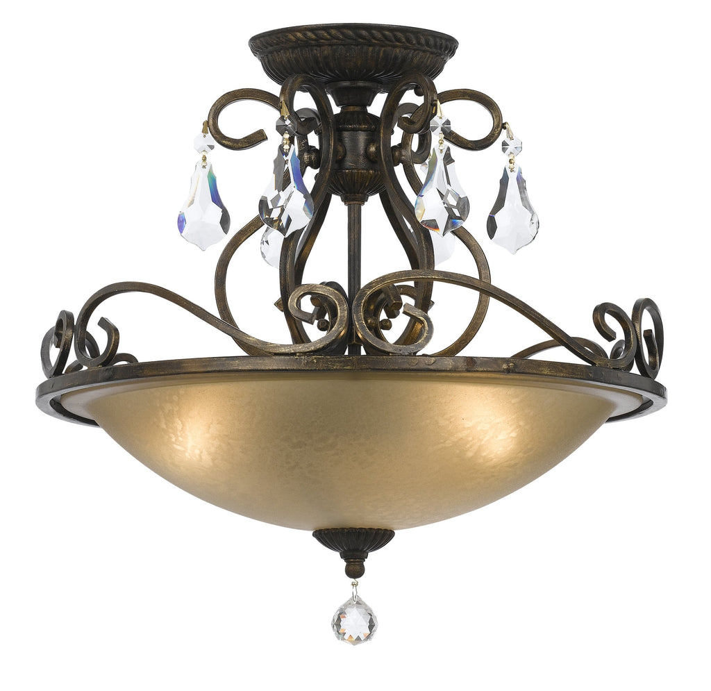 3 Light English Bronze Crystal Ceiling Mount - C193-5010-EB-CL-MWP