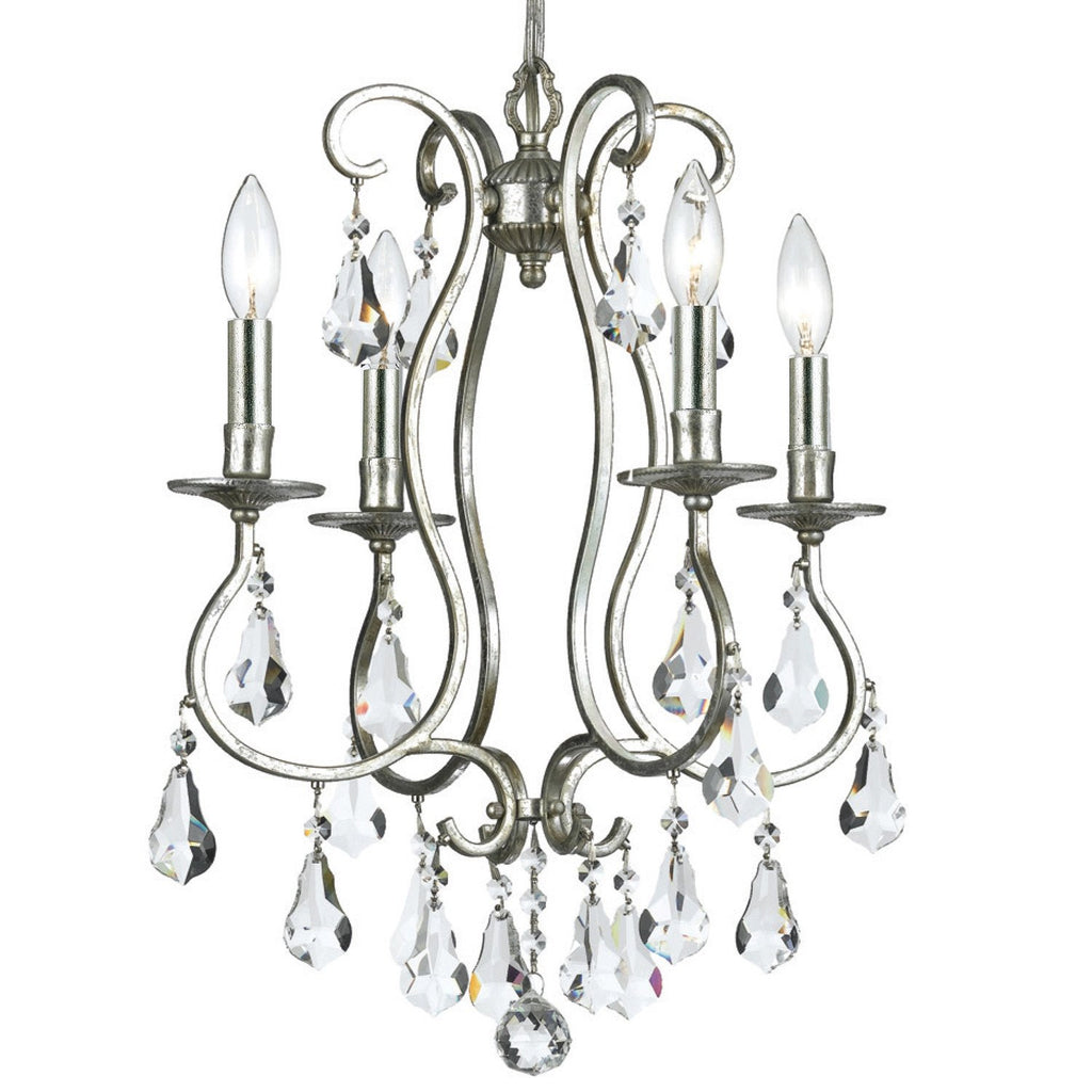 4 Light Olde Silver Crystal Mini Chandelier Draped In Clear Hand Cut Crystal - C193-5014-OS-CL-MWP