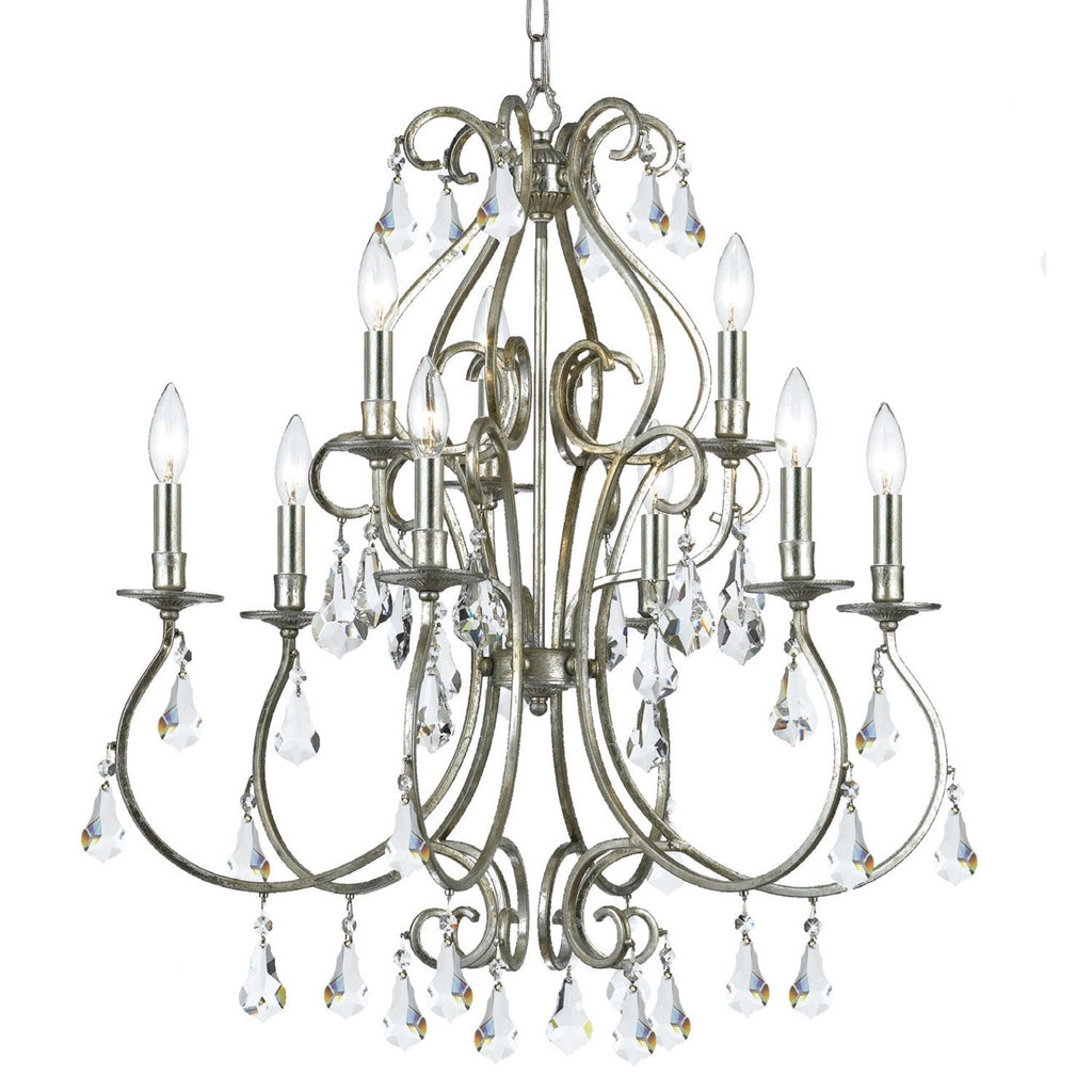 9 Light Olde Silver Crystal Chandelier Draped In Clear Hand Cut Crystal - C193-5019-OS-CL-MWP