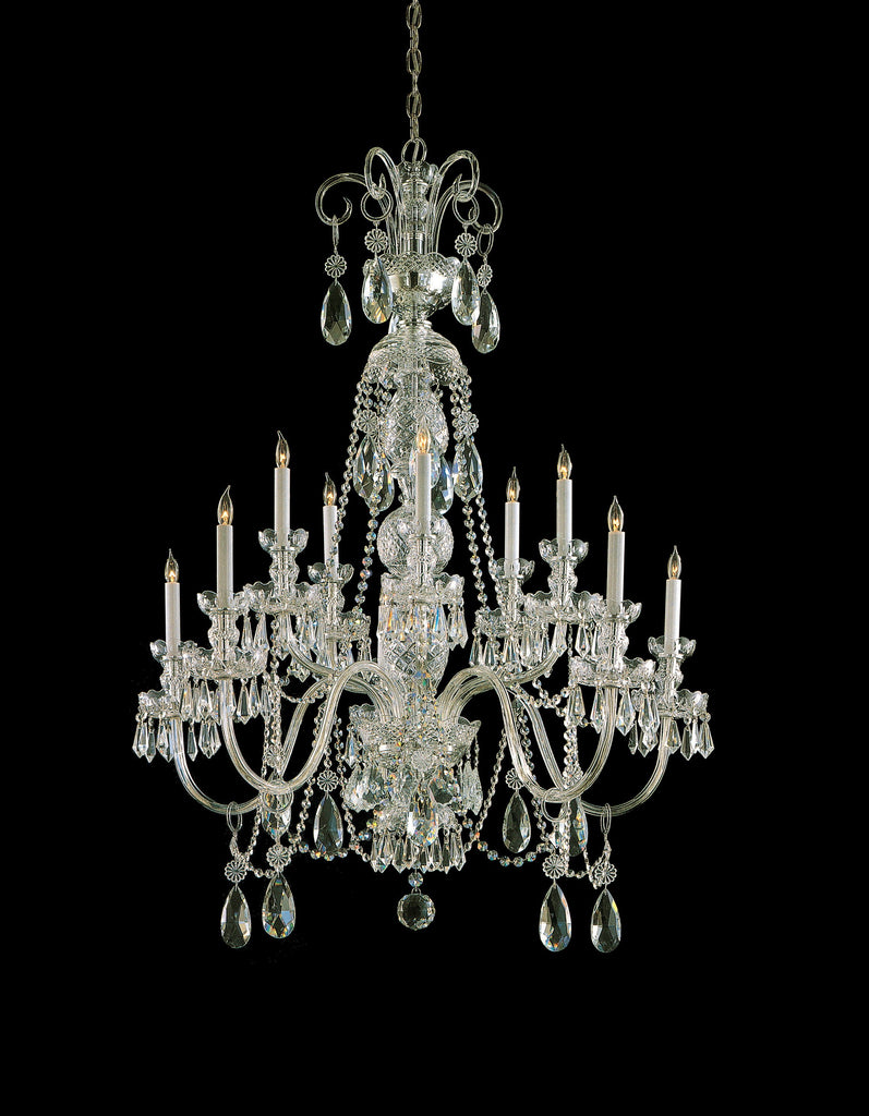 10 Light Polished Brass Crystal Chandelier Draped In Clear Hand Cut Crystal - C193-5020-PB-CL-MWP