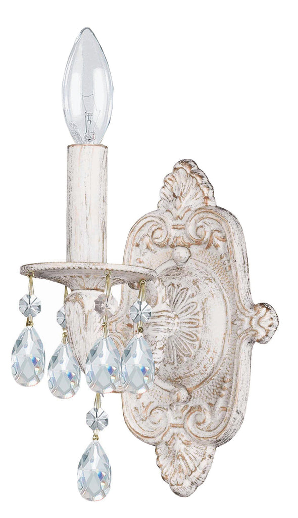 1 Light Antique White Youth Sconce Draped In Clear Hand Cut Crystal - C193-5021-AW-CL-MWP