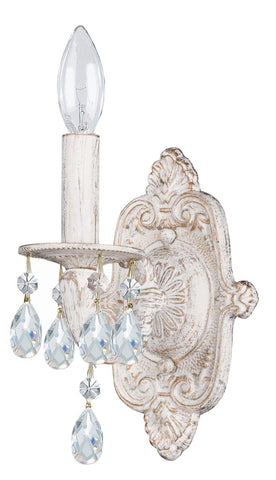 1 Light Antique White Youth Sconce Draped In Clear Swarovski Strass Crystal - C193-5021-AW-CL-S