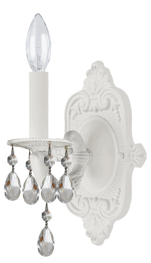 1 Light Wet White Youth Sconce Draped In Clear Hand Cut Crystal - C193-5021-WW-CL-MWP