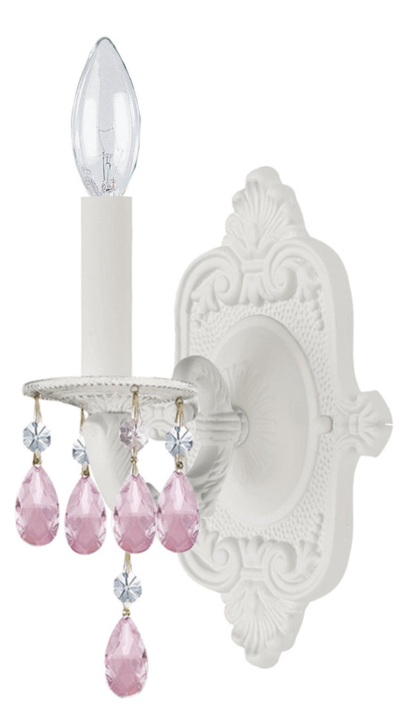 1 Light Wet White Youth Sconce Draped In Rose Colored Hand Cut Crystal - C193-5021-WW-RO-MWP