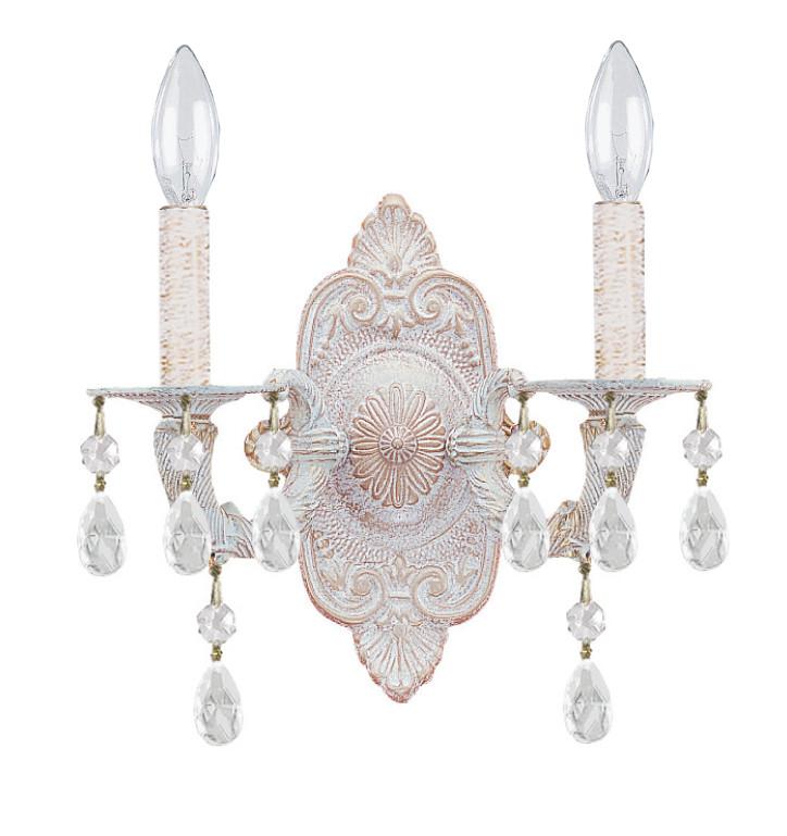 2 Light Antique White Youth Sconce Draped In Clear Hand Cut Crystal - C193-5022-AW-CL-MWP