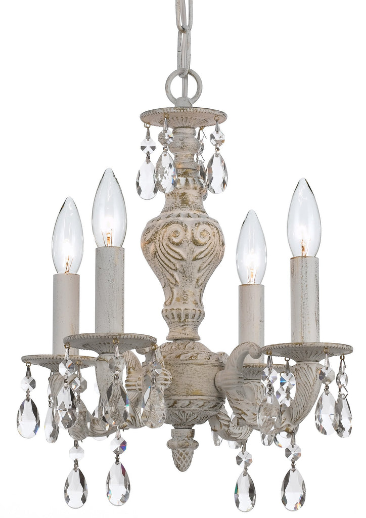 4 Light Antique White Youth Mini Chandelier Draped In Clear Hand Cut Crystal - C193-5024-AW-CL-MWP