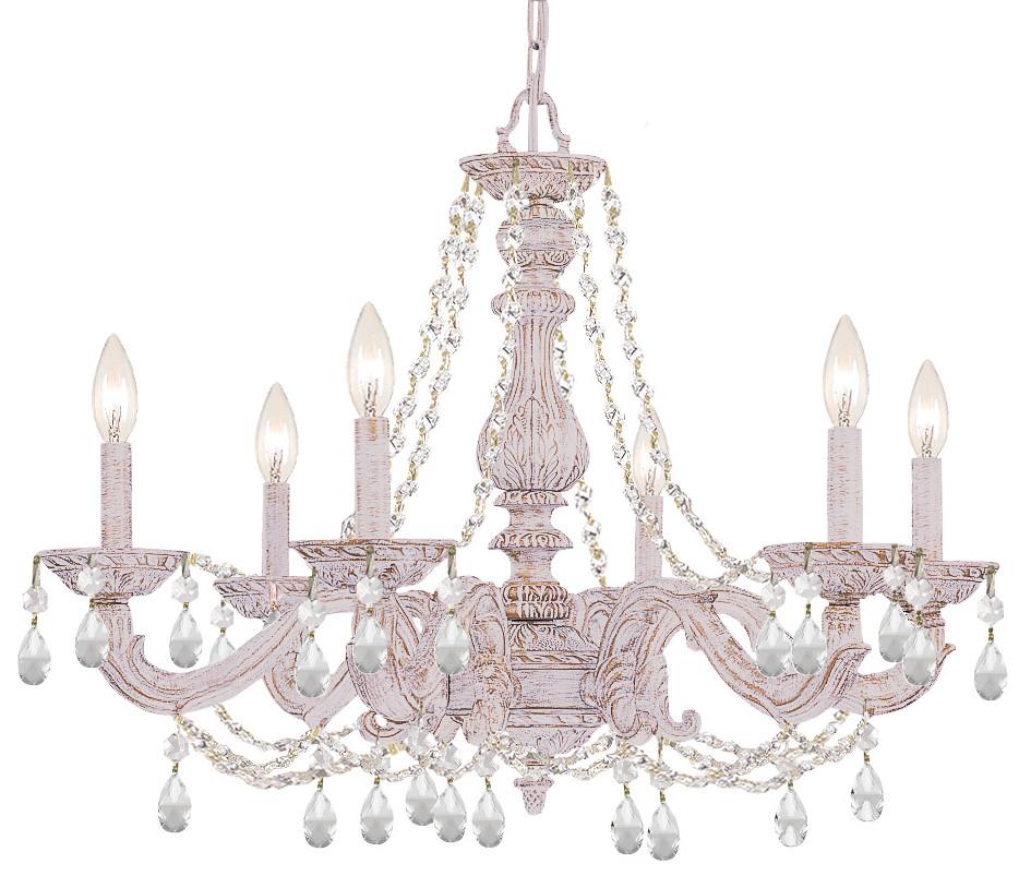 6 Light Antique White Youth Chandelier Draped In Clear Italian Crystal - C193-5026-AW-CL-I