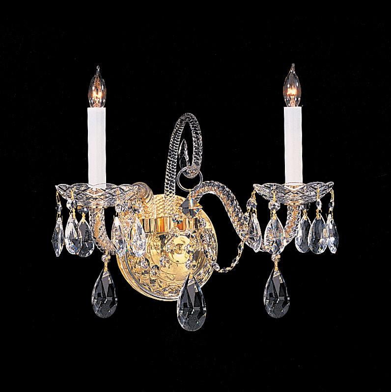 2 Light Polished Brass Crystal Sconce Draped In Clear Spectra Crystal - C193-5042-PB-CL-SAQ