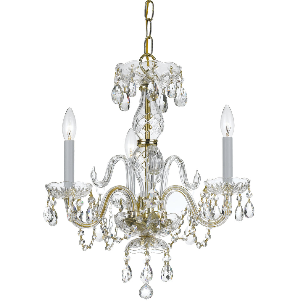 3 Light Polished Brass Crystal Mini Chandelier Draped In Clear Spectra Crystal - C193-5044-PB-CL-SAQ