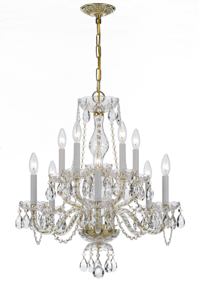 10 Light Polished Brass Crystal Chandelier Draped In Clear Spectra Crystal - C193-5080-PB-CL-SAQ