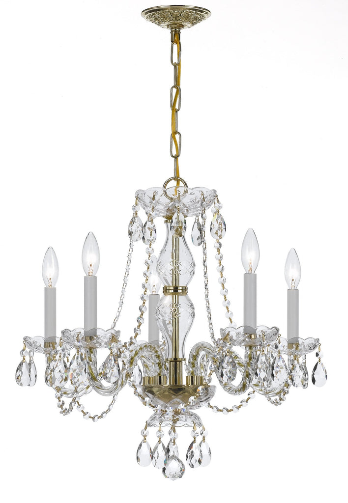 5 Light Polished Brass Crystal Chandelier Draped In Clear Spectra Crystal - C193-5085-PB-CL-SAQ