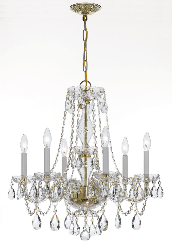 6 Light Polished Brass Crystal Chandelier Draped In Clear Spectra Crystal - C193-5086-PB-CL-SAQ