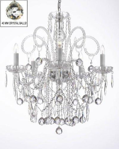All Crystal Chandelier W/ 40Mm Crystal Balls & Crystal Icicles - G46-B29/3/385/5
