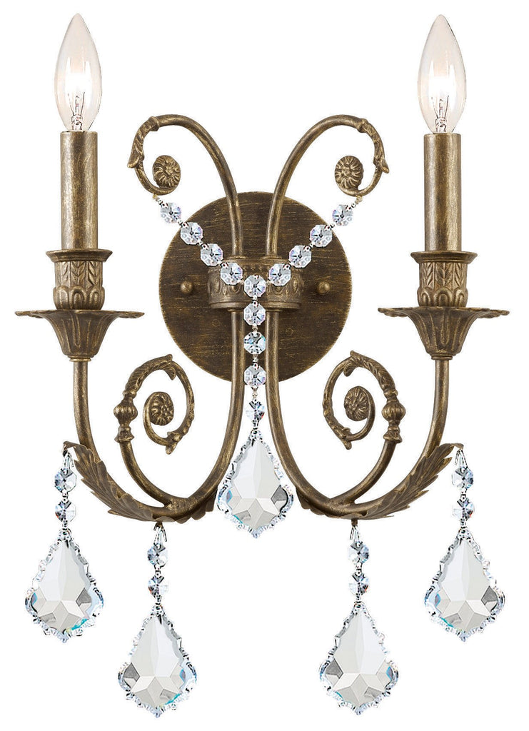 2 Light English Bronze Crystal Sconce Draped In Clear Spectra Crystal - C193-5112-EB-CL-SAQ