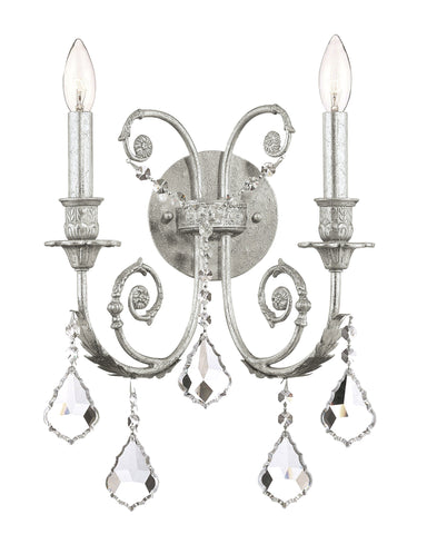 2 Light Olde Silver Crystal Sconce Draped In Clear Swarovski Strass Crystal - C193-5112-OS-CL-S