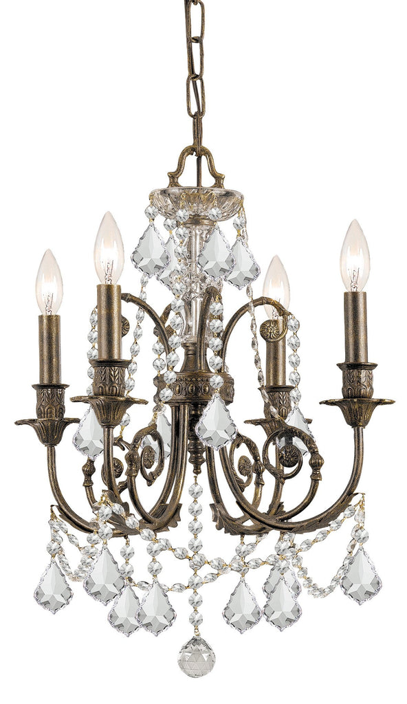 4 Light English Bronze Crystal Mini Chandelier Draped In Clear Hand Cut Crystal - C193-5114-EB-CL-MWP