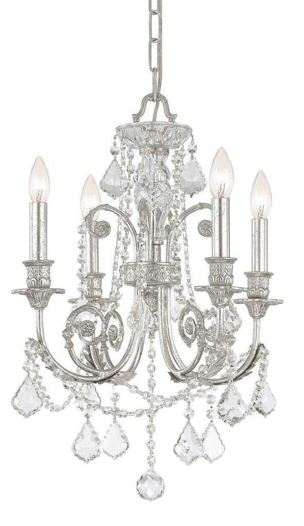 4 Light Olde Silver Crystal Mini Chandelier Draped In Clear Hand Cut Crystal - C193-5114-OS-CL-MWP