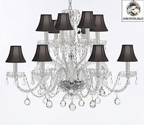 Murano Venetian Style All Empress Crystal (Tm) Chandelier With Crystal Balls And Black Shades - A46-B6/Sc/Blackshades/385/6+6